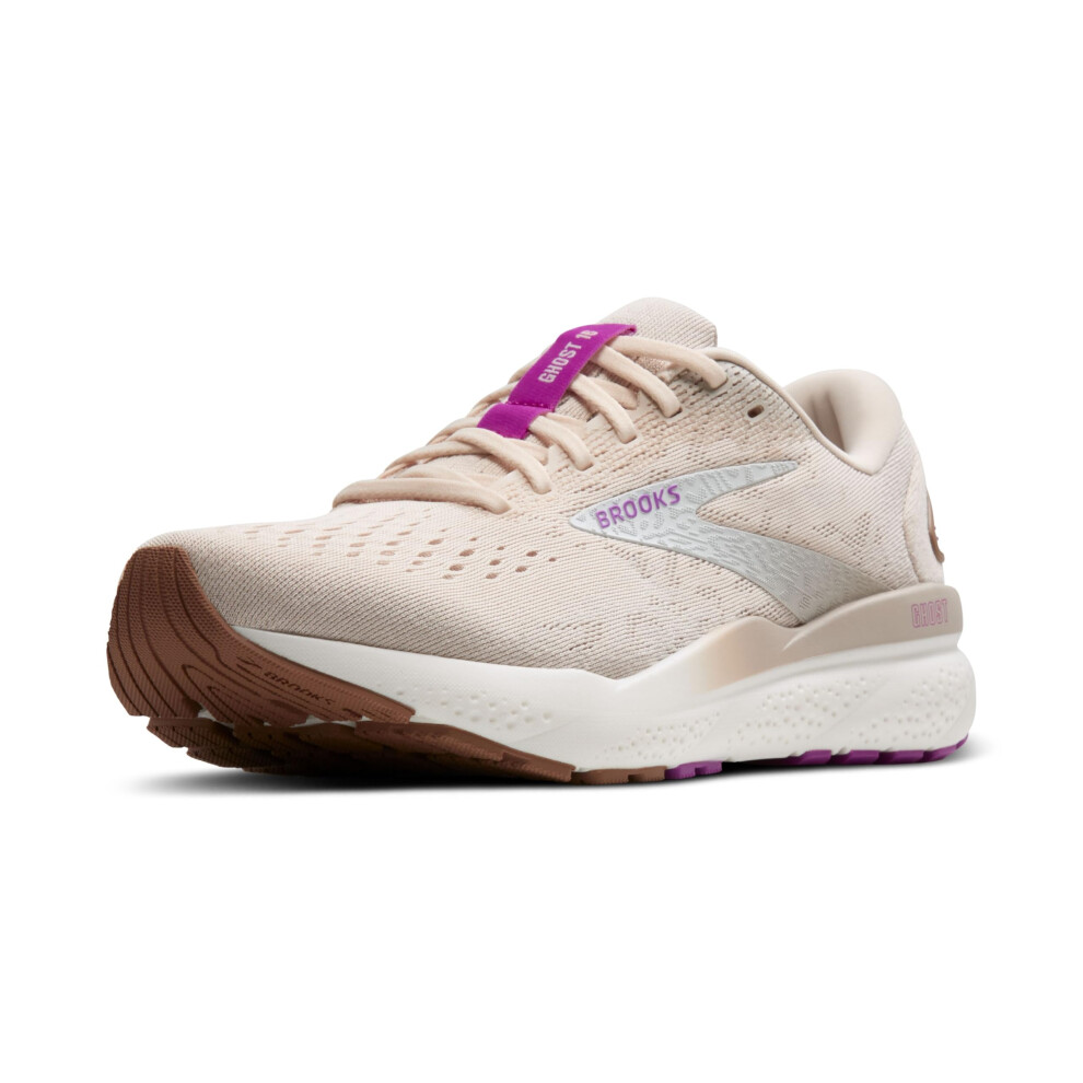 Brooks Womens Ghost 16 Neutral Running Shoe - Almond Peach/Coconut/Purple - 9.5 Medium