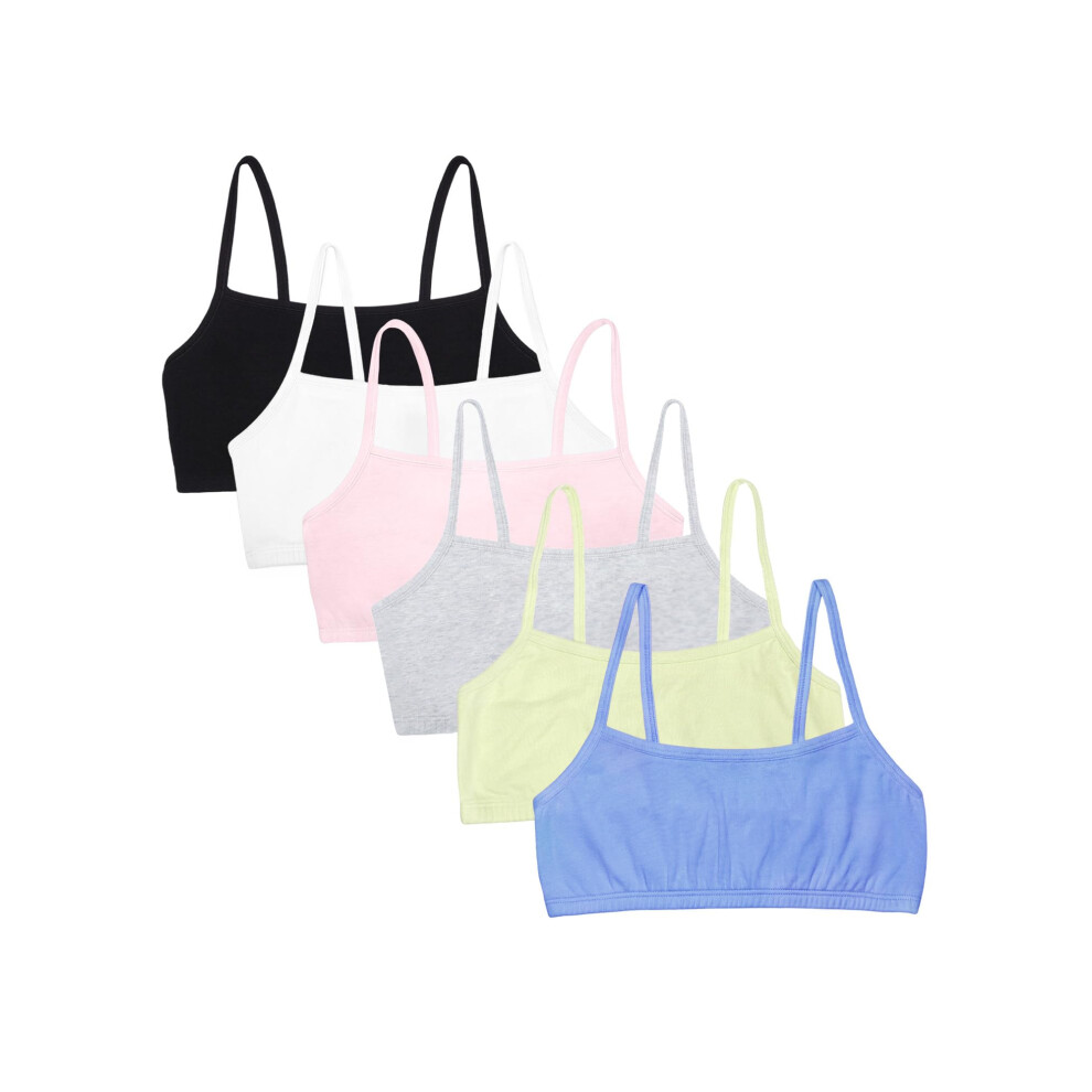 Fruit Of The Loom Women's Spaghetti Strap Cotton Pull Over Sports Bra Cornflower Blue/Lentil/White/Kitty Pink/Grey Heather/Black Hue