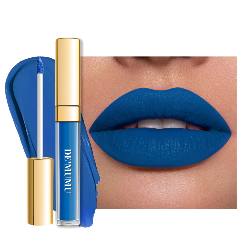 De'mumu Blue Lipstick Matte For Women Super Stay Long Lasting Lipstick Smudge Proof No Transfer Liquid Lipsticks Cruelty Free Lip Makeup Dm01 Blue B