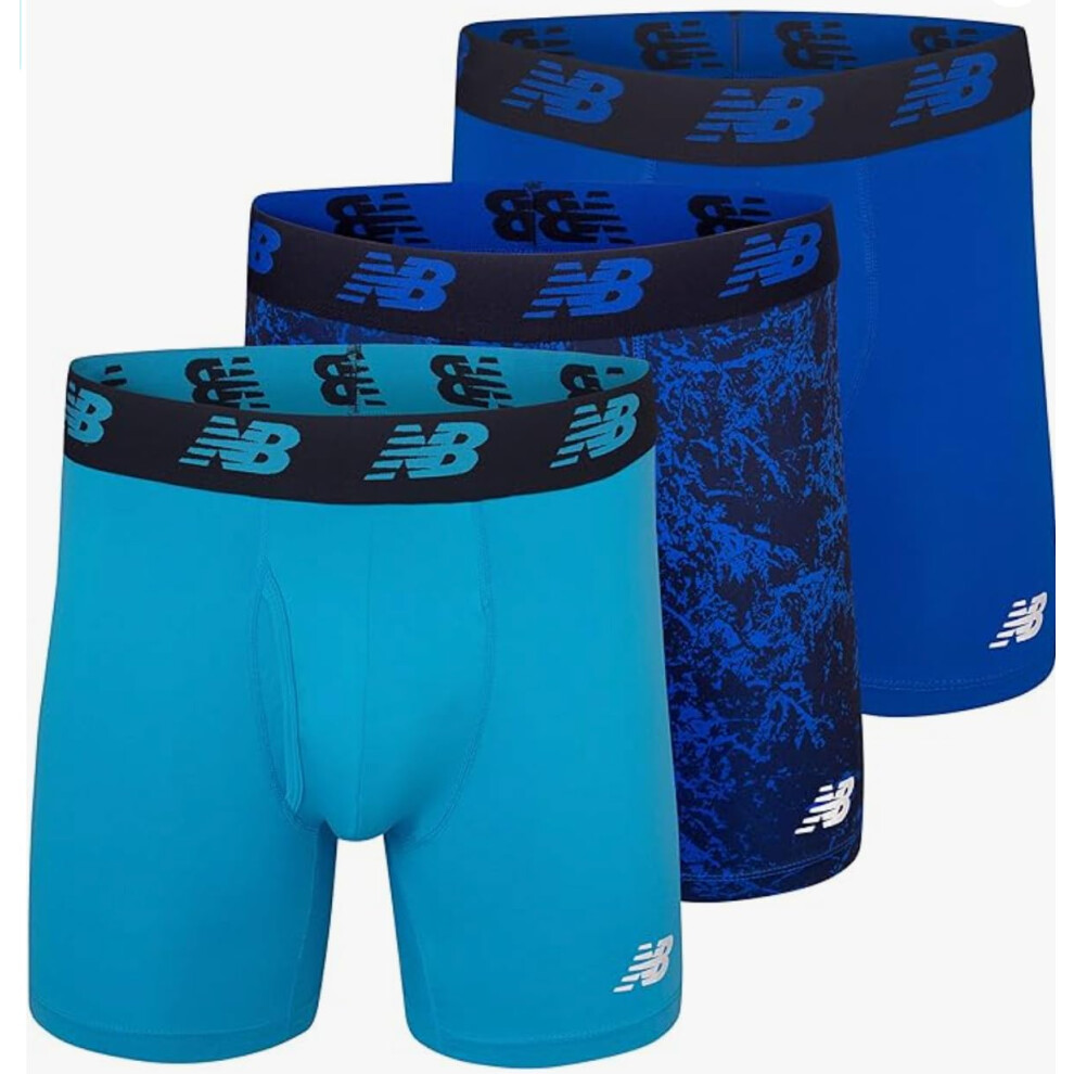 New Balance Men's 6 Premium Performance Boxer Brief With Fly Front 3 Pack Cadet/Team Royal/Royal XX-Large