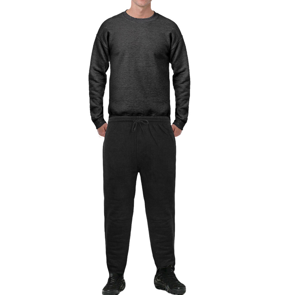 (Charcoal, 2XL) Mens Full Tracksuit Crew Neck Sweater Gym Jumper