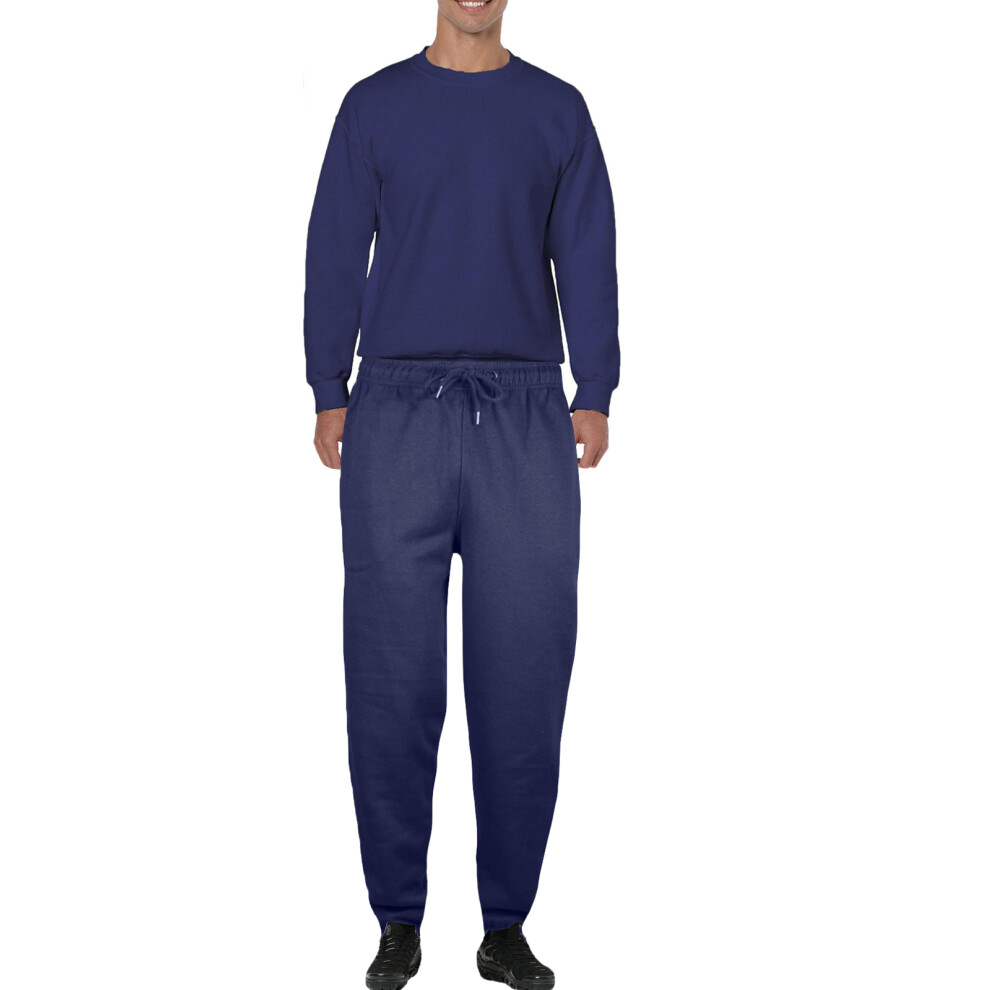 (Navy, M) Mens Full Tracksuit Crew Neck Sweater Gym Jumper