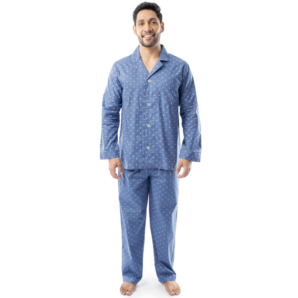 Fruit Of The Loom Men's Long Sleeve Broadcloth Pajama Set Medium Blue