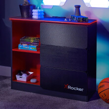X-Rocker Black Chest of Drawers, 3 Drawer with Integrated Handles and Metal Runners, Customisable RGB LED Lighting Strip for Ambient Lighting