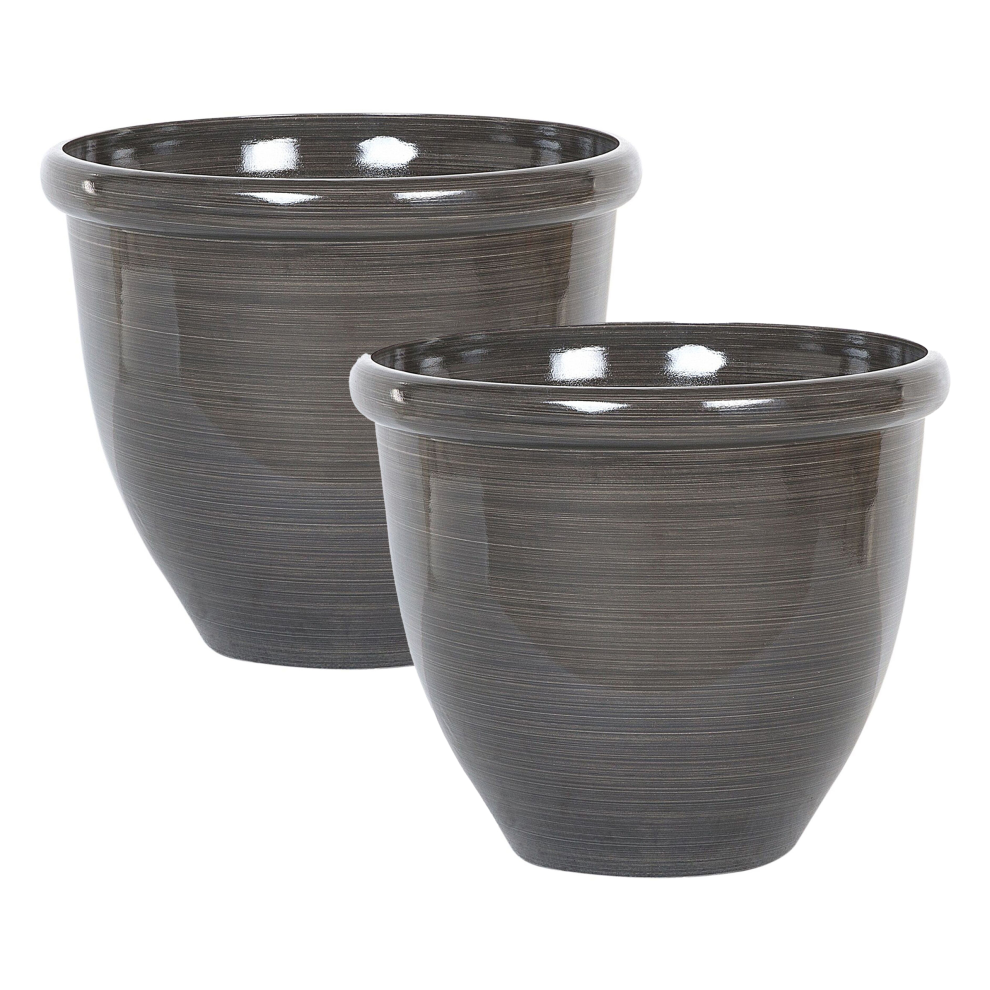Set of 2 Plant Pots TESALIA Stone 40 cm Brown