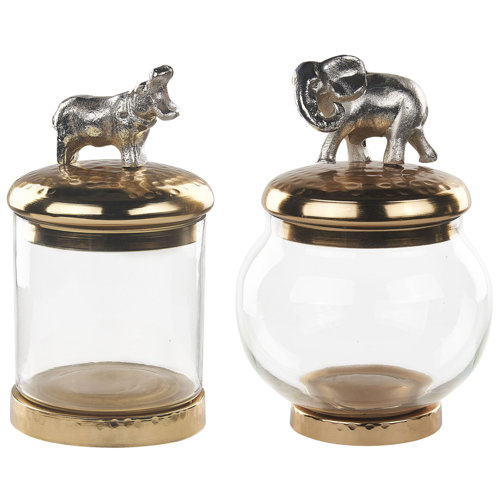 Set of 2 Trinket Boxes LAKI Glass Gold