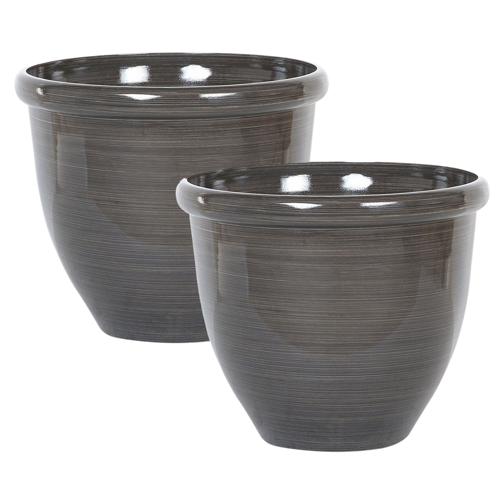 Set of 2 Plant Pots TESALIA Stone 44 cm Brown