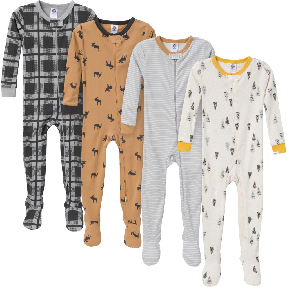 Gerber Baby-Boys 4-Pack Footed Pajamas Moose