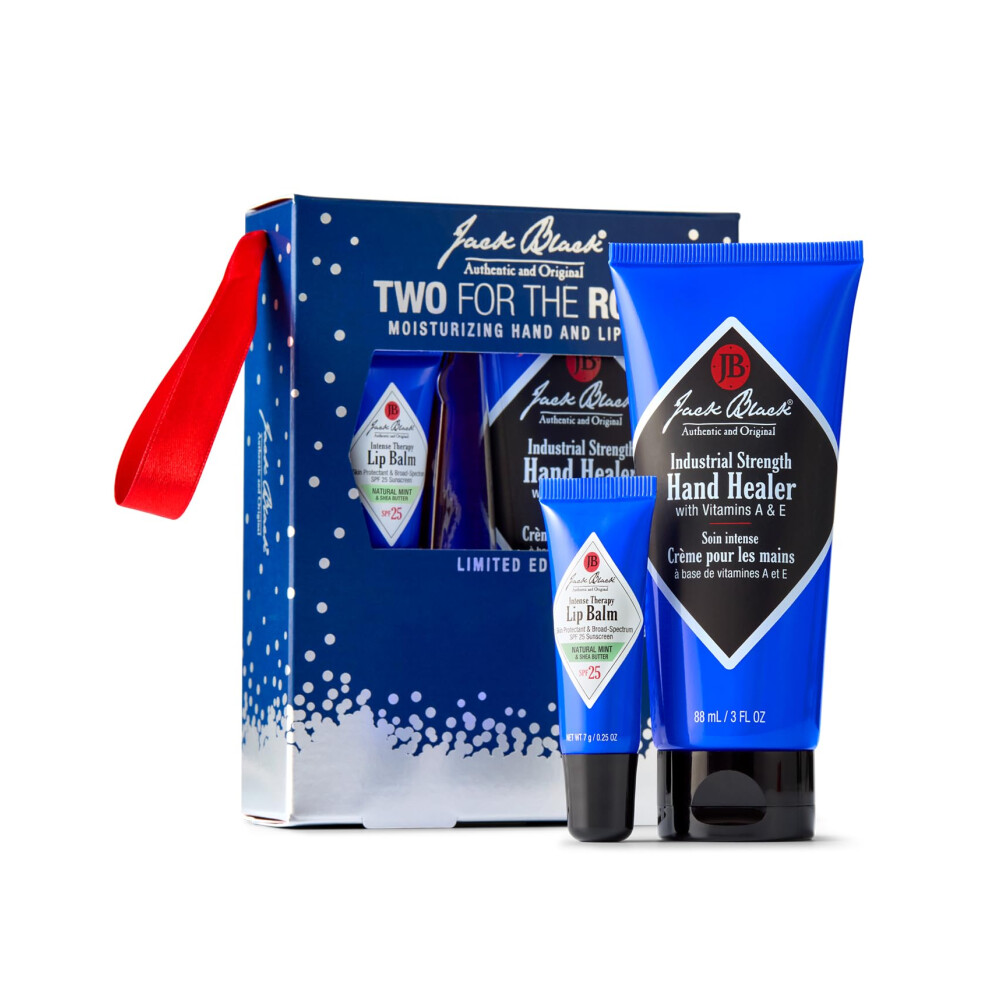 Jack Black Two For The Road Gift Set - Industrial Strength Hand Healer with Vitamins A & E and Natural Mint Intense Therapy Lip Balm with SPF 25 Sun P