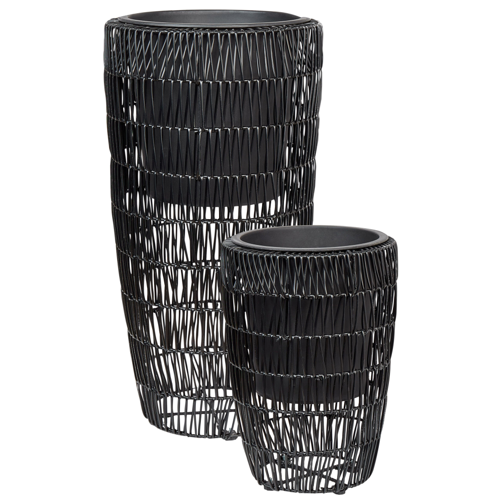 Set of 2 Plant Pots CHELONE PE Rattan 26/34 cm Black