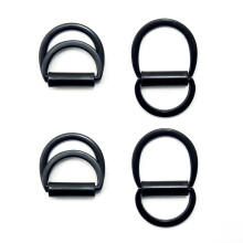 HAND No.6455 Set of 4 Small Brushed Black Tone Metal Hinged 2-Part Locking D Rings for Belts, Bags etc - 20 x 20 mm, Takes a Strap up to 15 mm