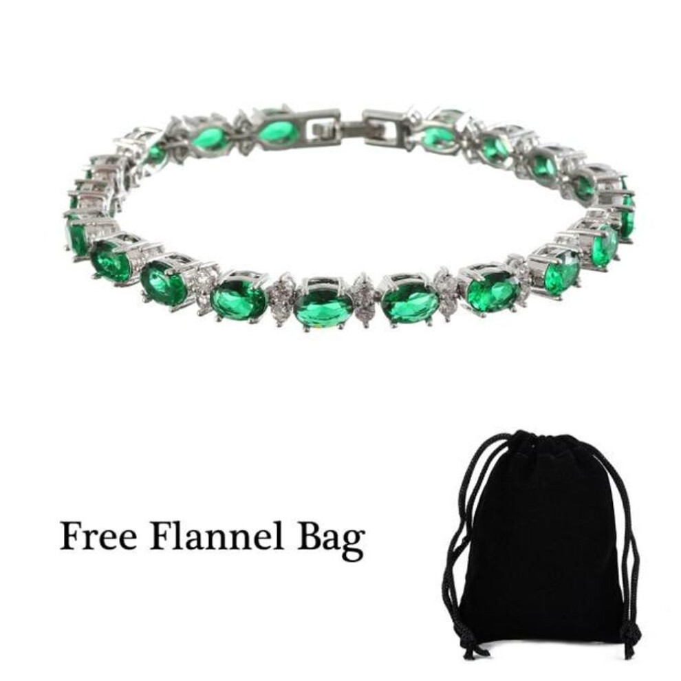 (green, 20cm) Luxury100% 925 Sterling Silver Emerald Gem Moissanite Diamond 18/20cm Bracelet For Women Bangle Charm Fine