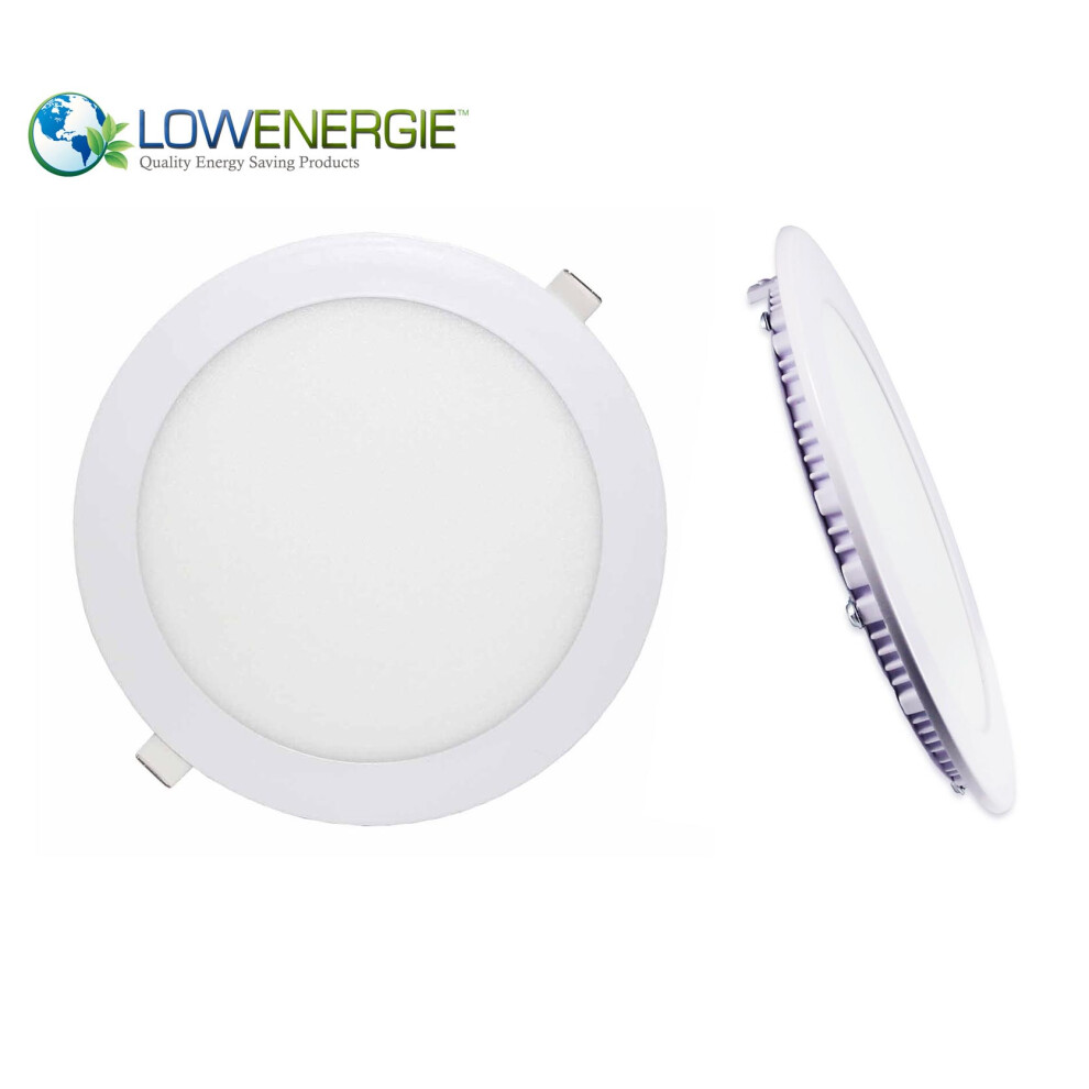 (10 Pack) LOWENERGIE 18w LED Round Ceiling Panel Light Day White Recessed Down Lighting, 225mm Dia, 150w Halogen Equivalent (6000K) [Energy Class A]