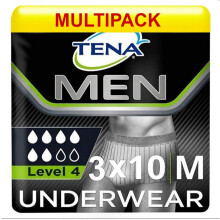 Tena Men Premium Fit Protective Underwear Level 4 - S/M (3 Packs of 10)