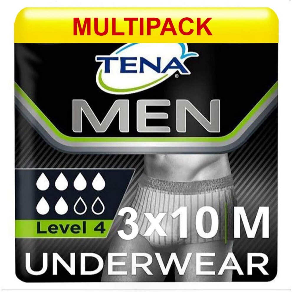 Tena Men Premium Fit Protective Underwear Level 4 - S/M (3 Packs of 10)