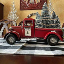 Vintage Metal Classic Pickup Red Truck Tree Farm House Rustic Christmas Decor