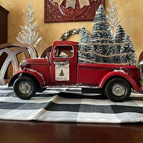 Vintage Metal Classic Pickup Red Truck Tree Farm House Rustic Christmas Decor