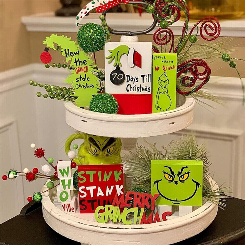 6Pcs/Set Christmas Grinch's Tray Decoration Supply House Party Prop Holiday