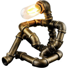 Steampunk Table Lamps Retro Industrial Robot Desk Lamps Bronze Water Pipe Light