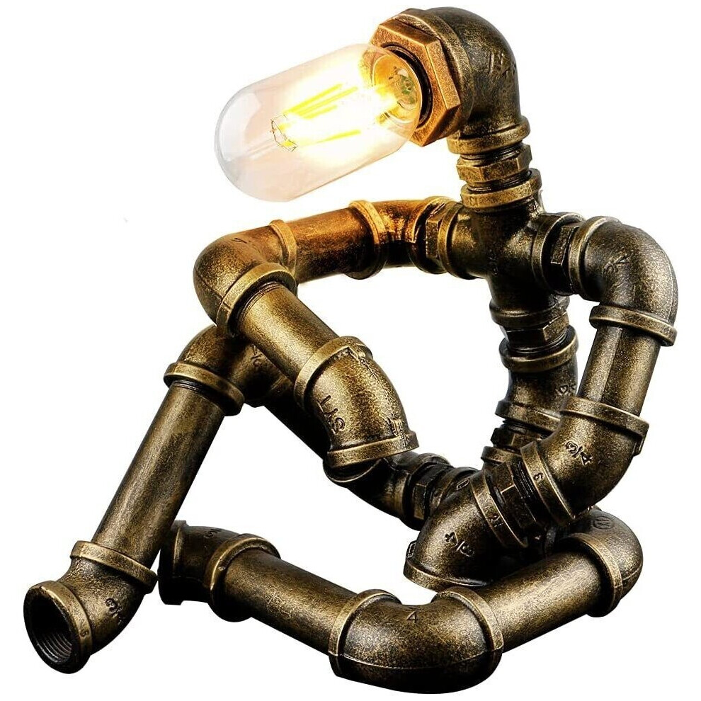 Srj Star Steampunk Table Lamps Retro Industrial Robot Desk Lamps Water Pipe Bronze/Light