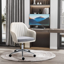 Ergonomic Linen Swivel Office Chair - Adjustable Beige Desk Chair