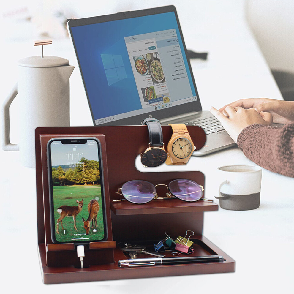 Christmas Gifts for Men Gadgets for Mens Gifts Bedside Organiser Stand Wooden Phone Charging Stand Bedside Tray Key Stand Secr