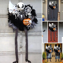 Jack Skellington Halloween Door Wreath - Nightmare Before Christmas Party Decoration, 40-60cm, Plastic