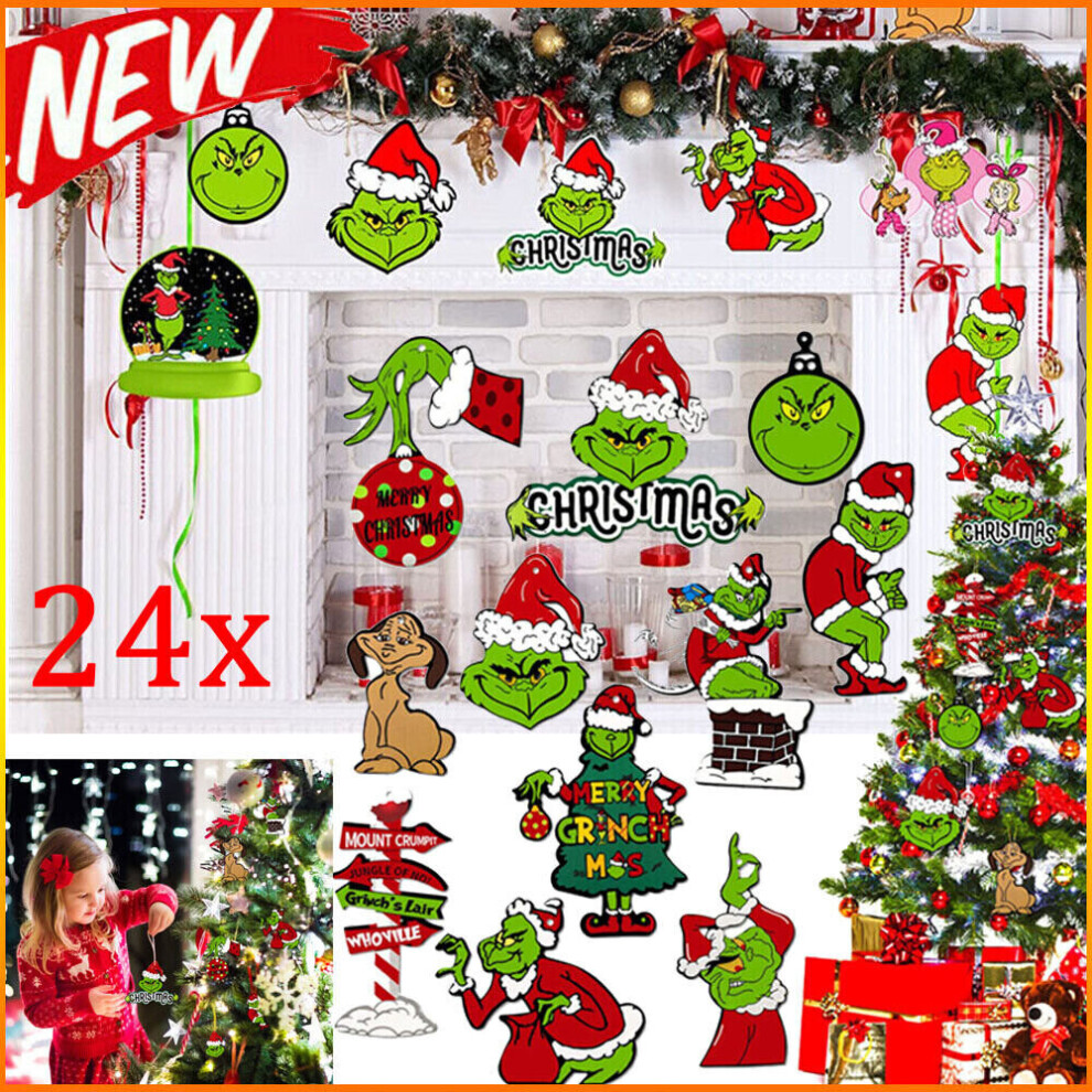 24x Merry Christmas Grinch Ornaments Xmas Tree Hanging Decoration Figure Pendant