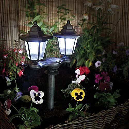 NEW 2 in 1 Twin Head Solar Lantern Garden Outdoor Light