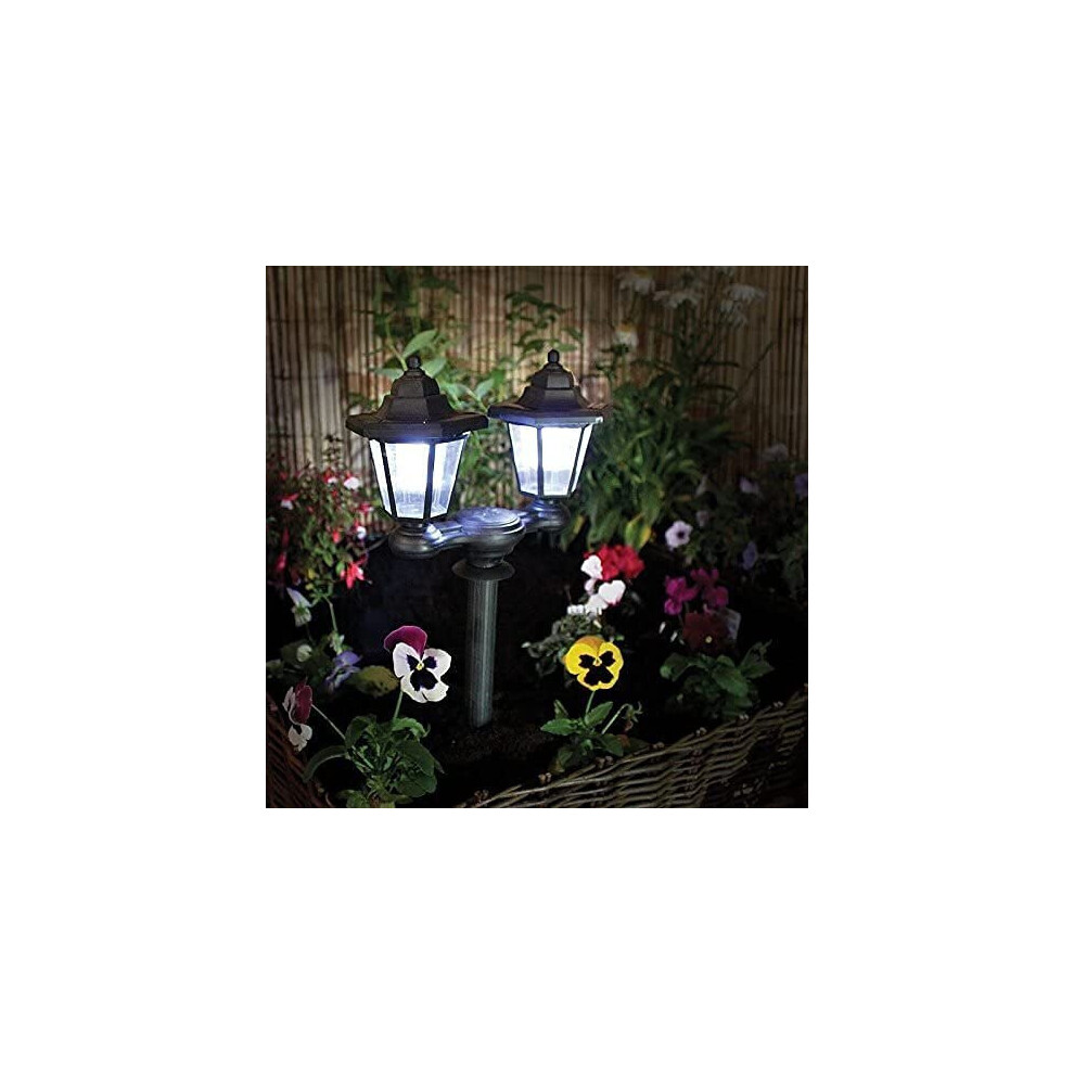 NEW 2 in 1 Twin Head Solar Lantern Garden Outdoor Light