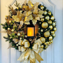 Christmas Wreath Decor Artificial Bowknot Garland for Home Front Door Xmas 30cm