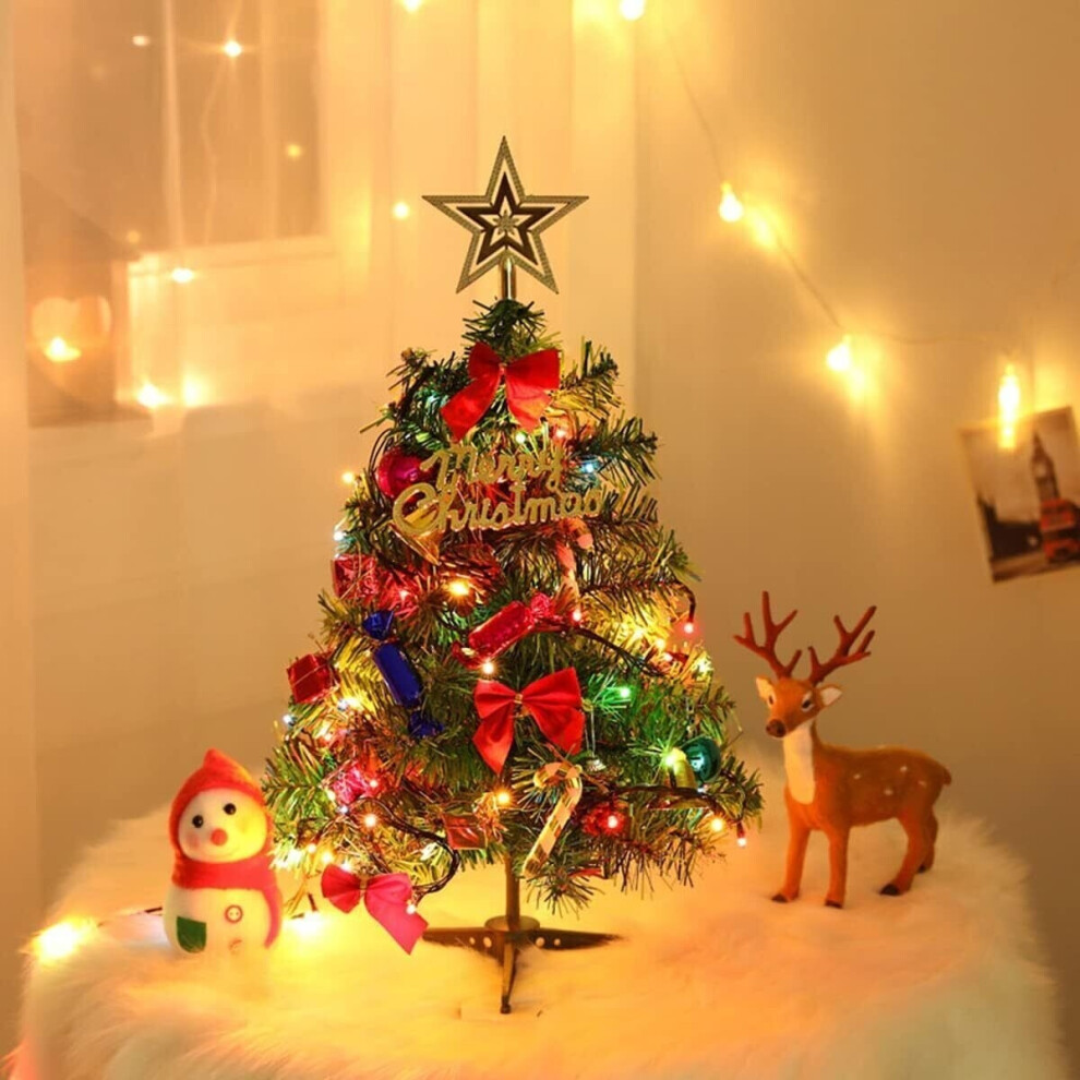 Mini Small Christmas Tree With LED Lights Tabletop Artificial Xmas Ornament Gift