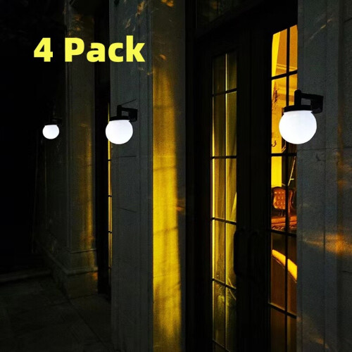 4-Pack Globe Fence Solar Power Wall Security Ball Light Decking Patio Lighting UK