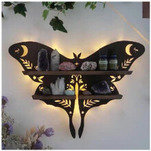 Luna Multipose Moth Lamp Crystal Shelf Storage Rack Wooden Wall Home Decoration