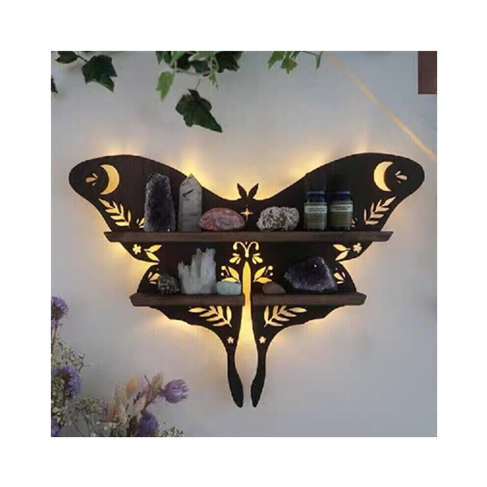 Luna Multipose Moth Lamp Crystal Shelf Storage Rack Wooden Wall Home Decoration