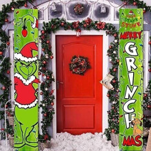 Grinch Christmas Decorations Grinch Porch Sign Door Banner Merry Grinchmas