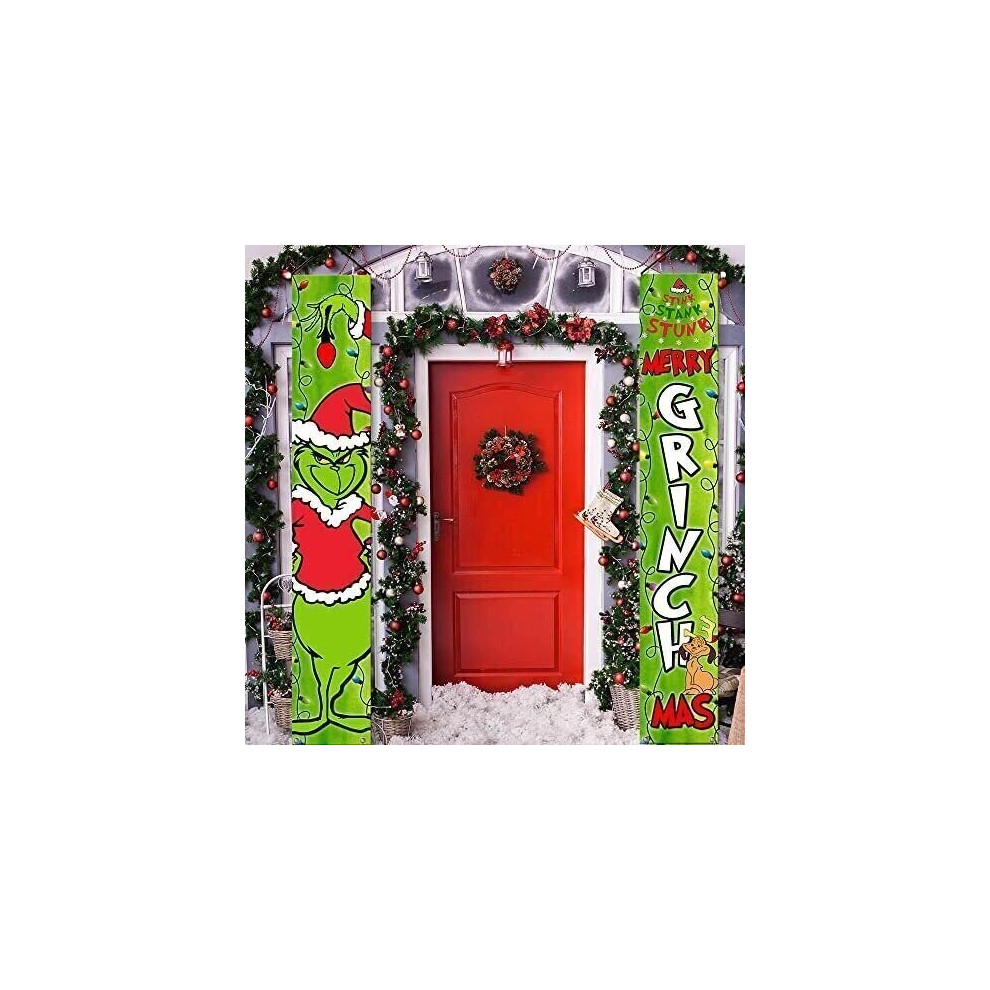 Skesrjtop Grinch Christmas Decorations Grinch Porch Sign Door Banner Merry Grinchmas