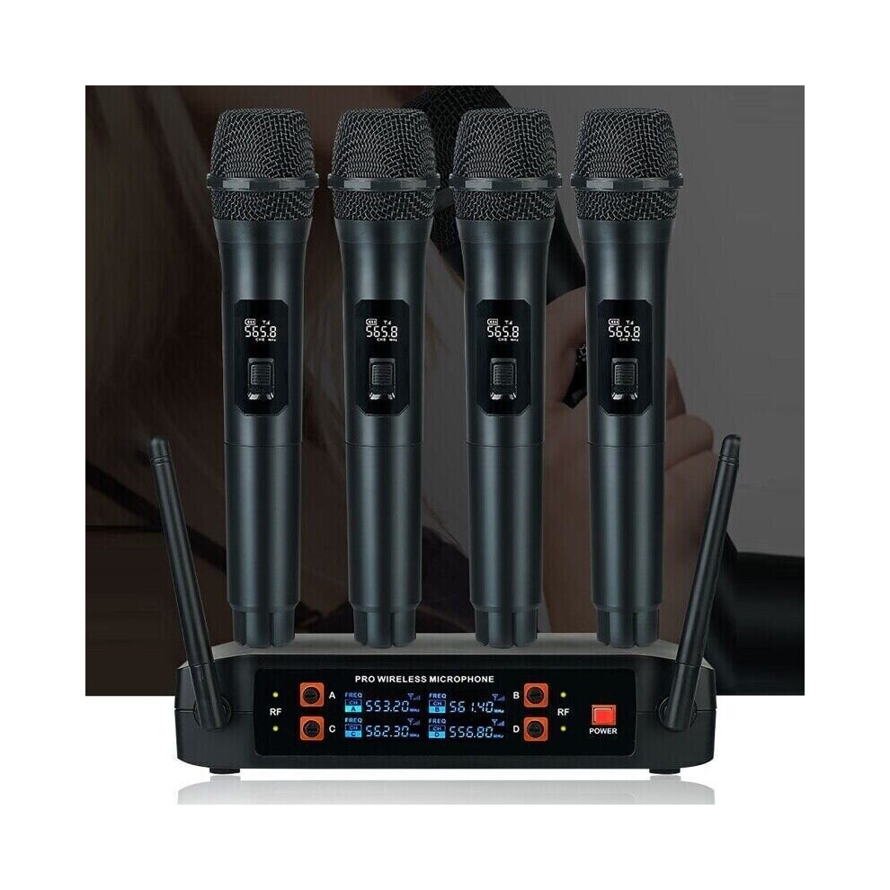 Skesrjtop Professional 4-Channel Uhf Wireless Microphone System For Karaoke, 200 Ft Range, Independent Volume Control, Metal Receiver, 4 Handheld Mics