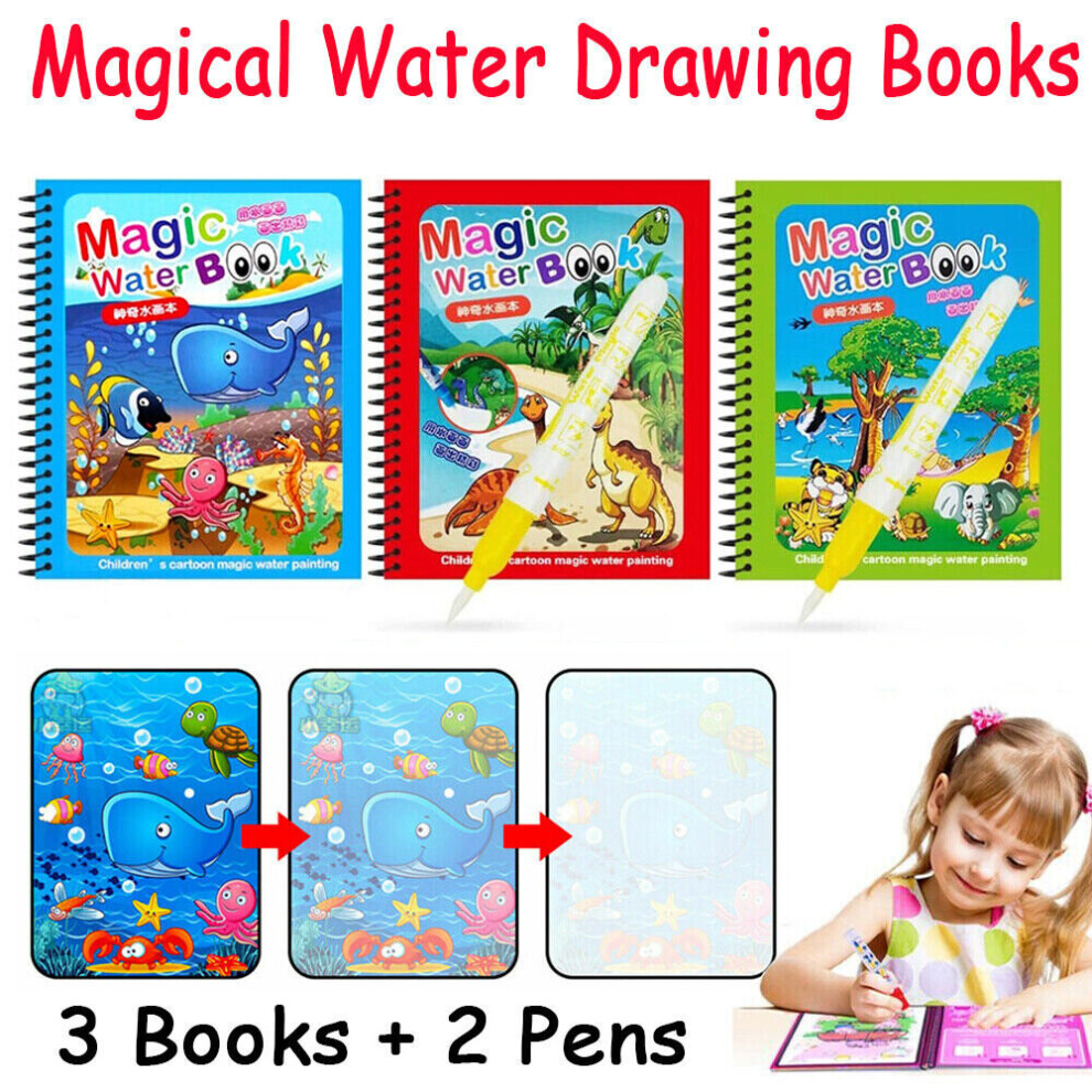 3X Libro De Dibujo Reutilizable Para Pintar Con Agua MÃ¡Gica Para NiÃOs + 2 BolÃGrafos De Regalo-image