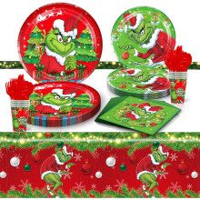 81 PCS Christmas Party Tableware Decorations The Grinch Themed Table Supplies Set Merry Christmas Table Supplies Party Paper Plates Napkins Cups