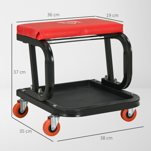 Homcom HOMCOM Workshop Stool, Rolling Mechanic Stool with 360-Degree Swivel, Red 1