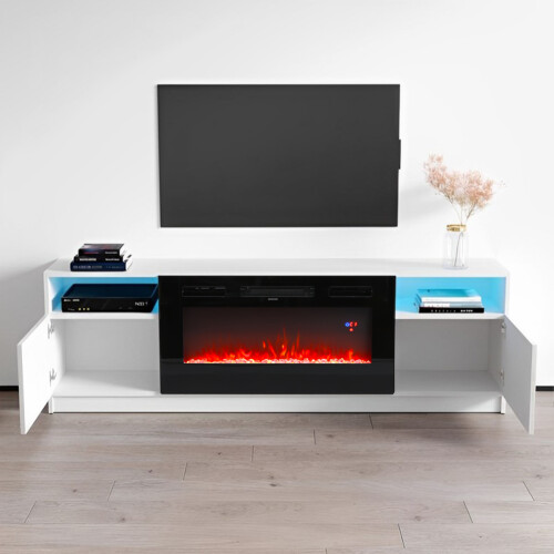 (White) 3 Flame LED Colors Freestanding Surround Set TV Unit with Remote Control 2
