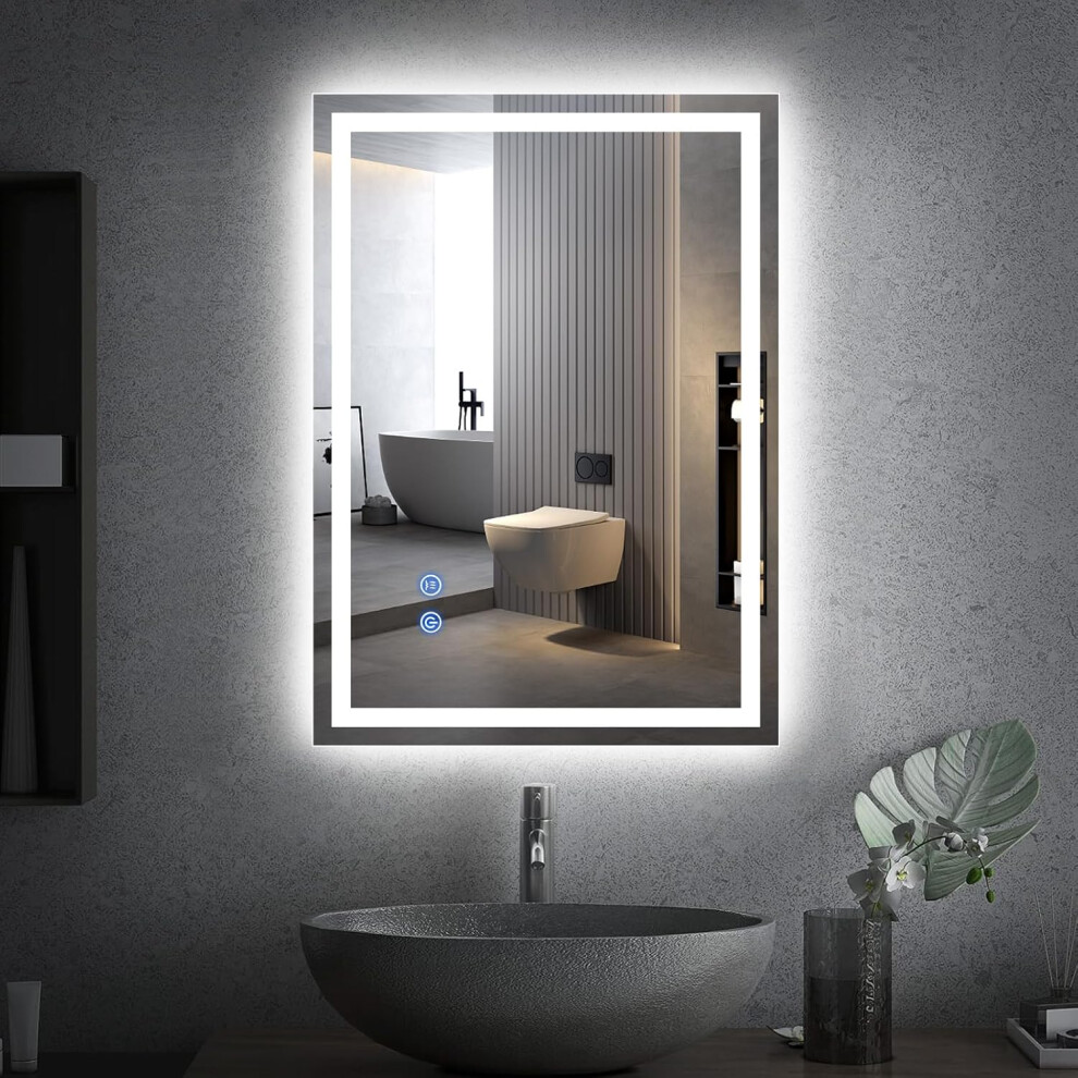 LED Bathroom Mirror with Touch Control 3 Color Modes Anti-Fog 50*70cm