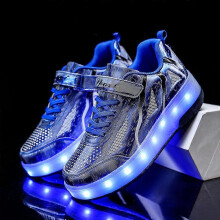 (Q8- blue, 32) Children Two Wheels Luminous Glowing Sneakers Red Pink Blue Led Light Roller Skate Shoes Kids Led Shoes Boys Girls USB Charging