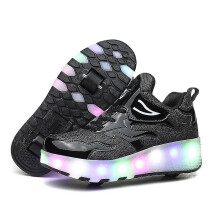 (E67 black, 34) Led Lights Up Wheel Roller Skate Shoes Boys Girls Technical Skateboarding Shoe Double Wheels Usb Charging Flashing