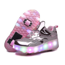(E67 pink, 39) Led Lights Up Wheel Roller Skate Shoes Boys Girls Technical Skateboarding Shoe Double Wheels Usb Charging Flashing