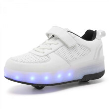 (White, 35) 2025 New LED Roller Skates for Children Boys and Girls Luminous Lighting Fashion Wheel Heels Sports Shoes with Retractable Wheels USB Rechargeable Ele