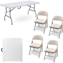 (6Ft Table + 4-Chairs) 4/6FT CATERING CAMPING HEAVY DUTY FOLDING TRESTLE TABLE PICNIC BBQ PARTY CHAIRS