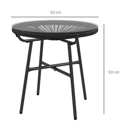 Outsunny Outsunny Rattan Side Table w/ Tempered Glass Tabletop, Black 1