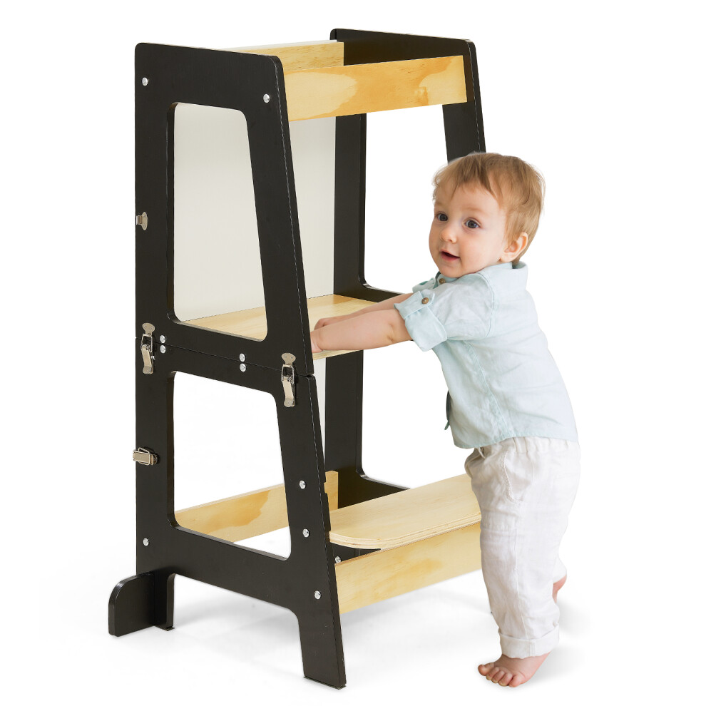 (Black) 3-in-1 Toddler Learning Tower Kids Step Stool